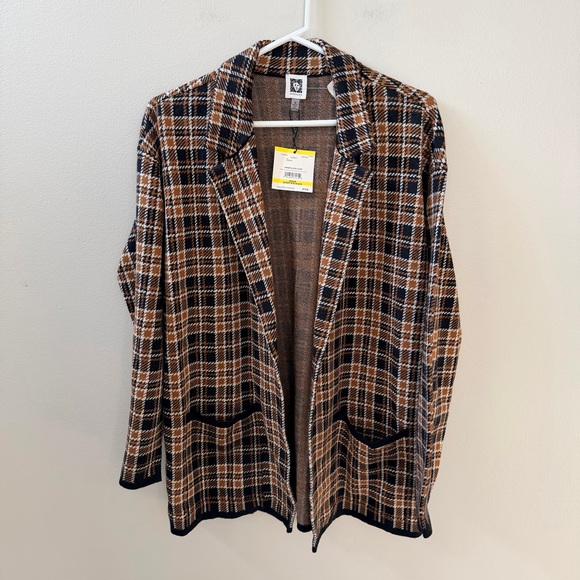 Anne Klein Plaid Open Front Cardigan Sweater - Black Multicolor, Sz M - Picture 2 of 9